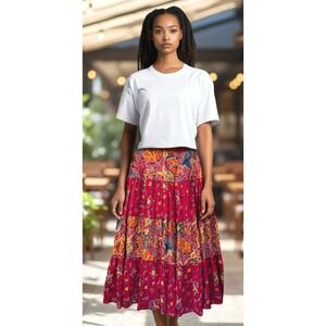 Chaps Est 1978 Tiered Maxi Skirt Size Small Floral Paisley 100% Cotton Lined‎